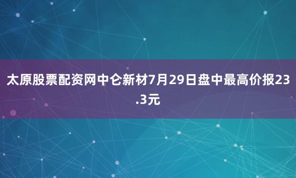 太原股票配资网中仑新材7月29日盘中最高价报23.3元